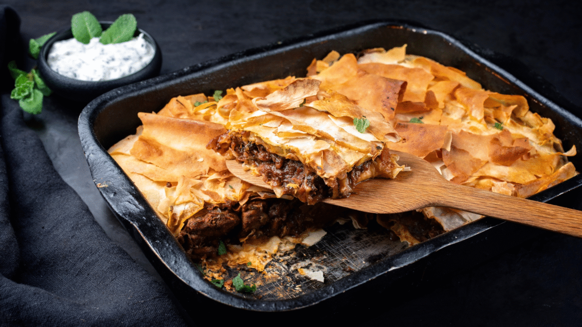 Moroccan lamb filo pie