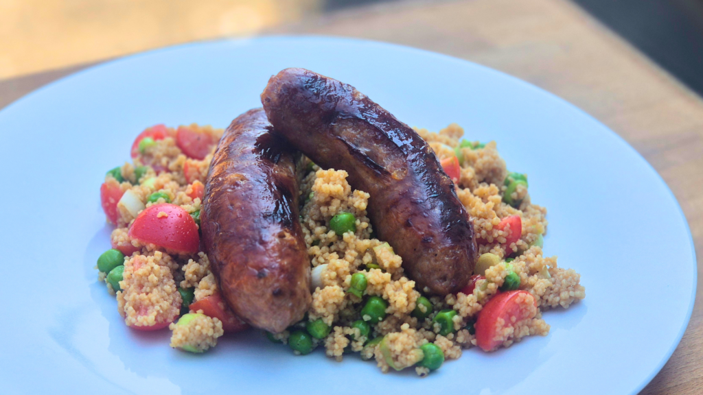 Sweet & tangy bangers with couscous salad
