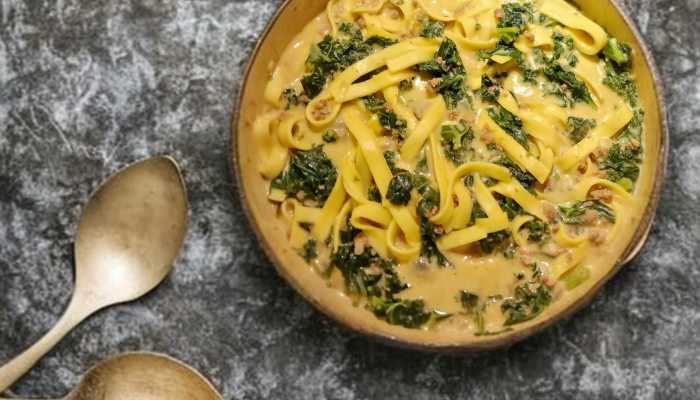 Beef, cavolo nero & tagliatelle curry