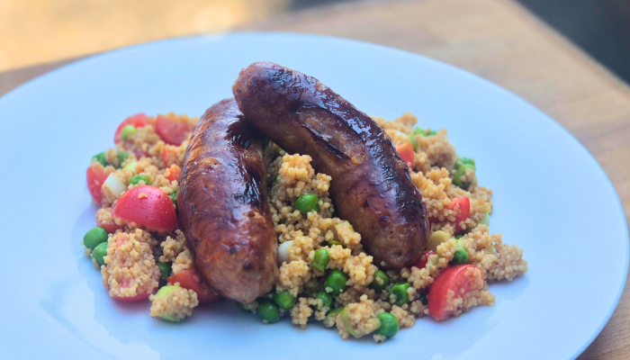 Sweet & tangy bangers with couscous salad