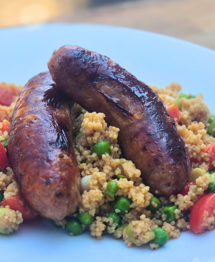 Sweet & tangy bangers with couscous salad